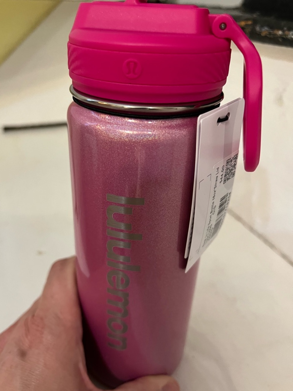 Lululemon Back to Life Sport Bottle 18oz Pink Shimmer Water Bottle NWT Straw Lid
